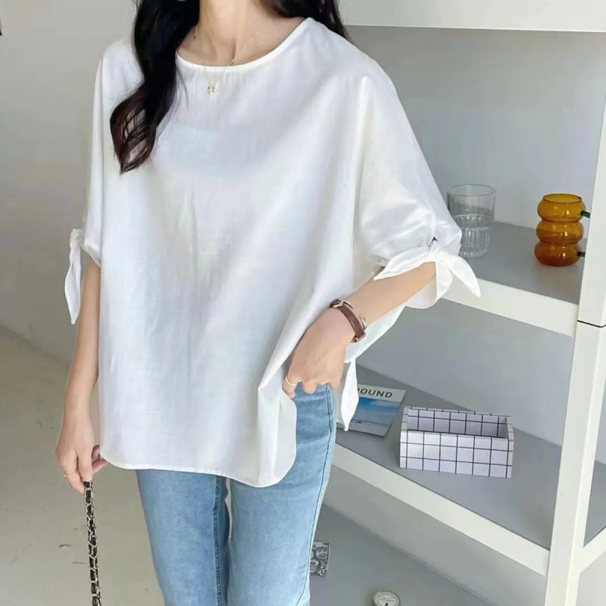 Japanese Loose Lantern Sleeve Solid Top - Women’s - Blouse - 1
