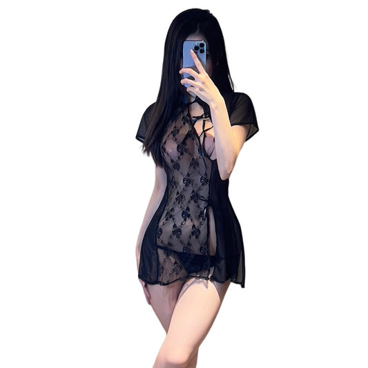 Retro Cheongsam Lace Backless Lingerie Set