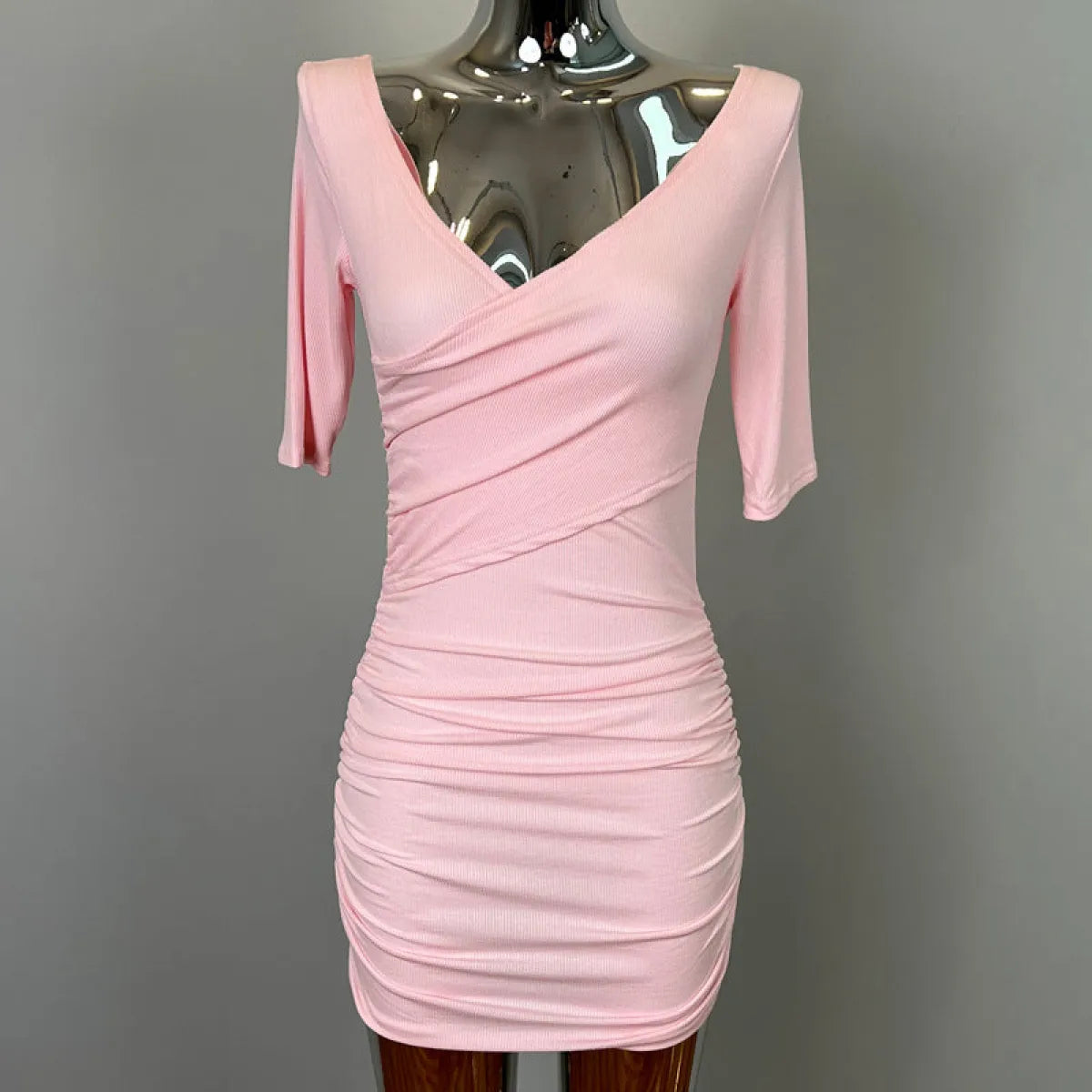 Korean V-Neck Pleated Hip Mini Dress - All Dresses - Mini Dress - 8