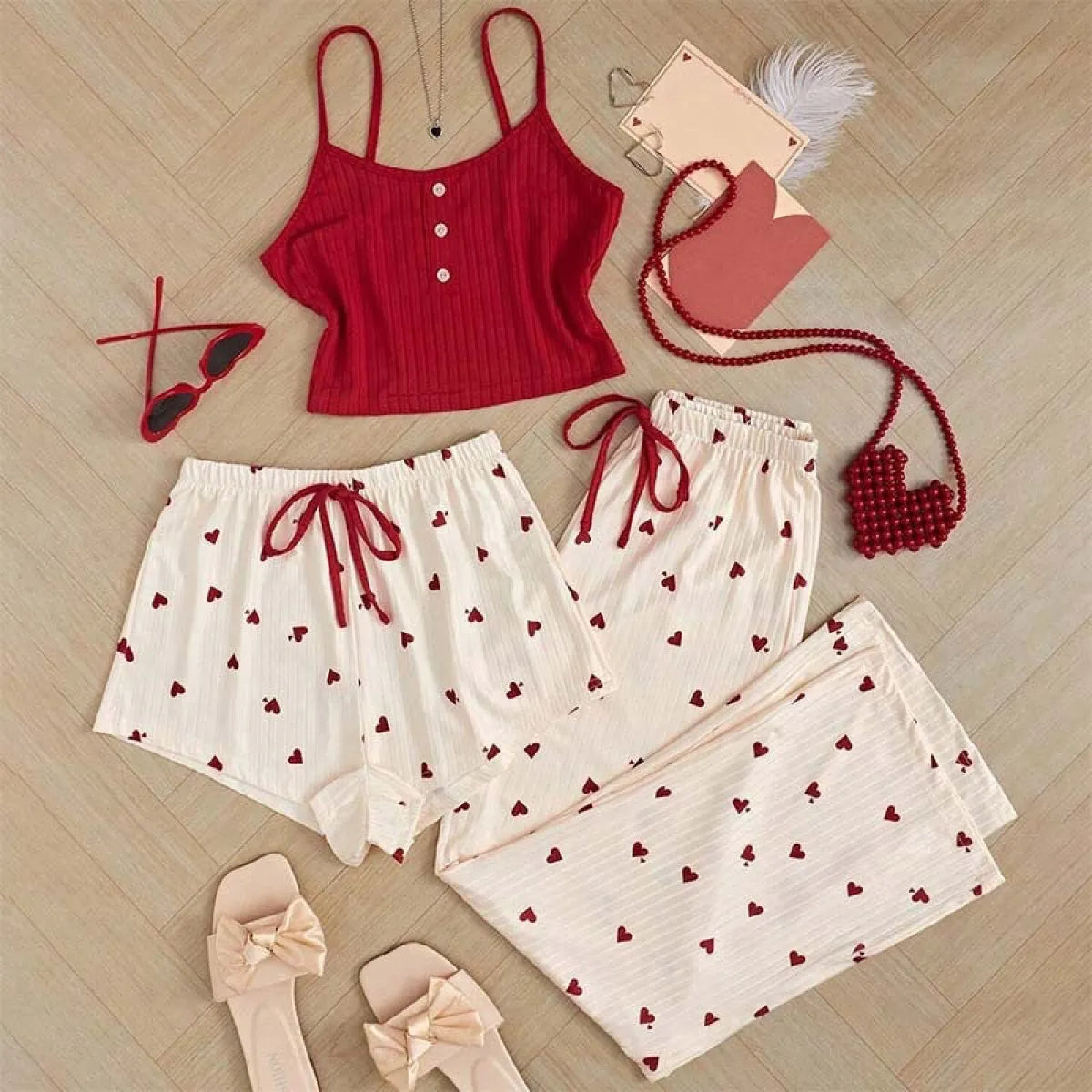 Sweet Love Pajama 3-Piece Suspender Shorts Set - Best Sellers - Sexy Lingerie - 1
