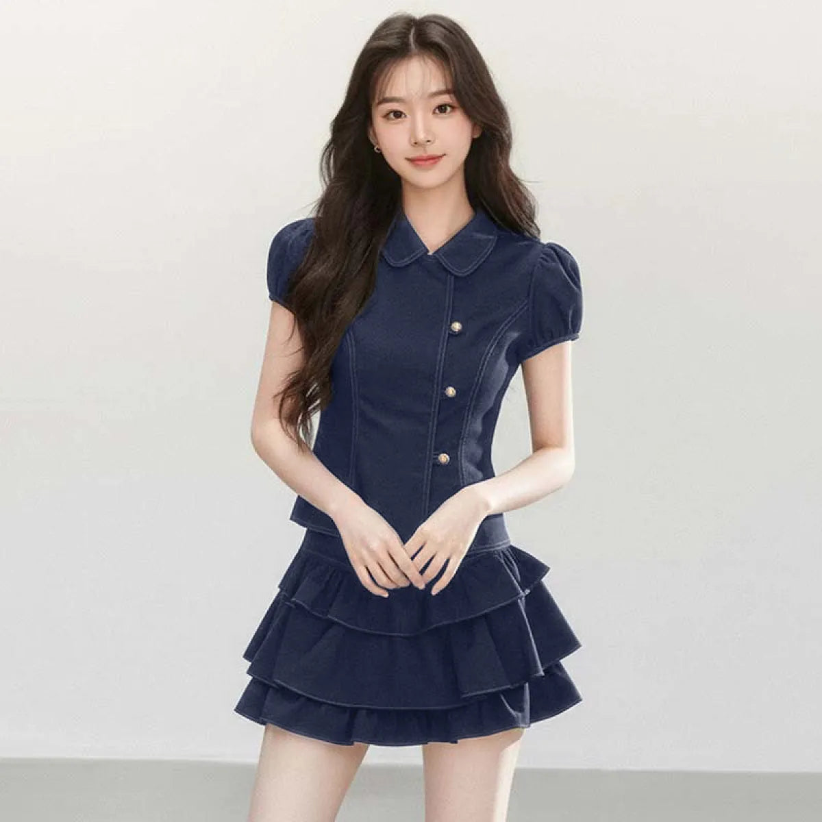 Peter Pan Collar Top and Tiered Skirt Set - Best Sellers - Skirt Set - 1