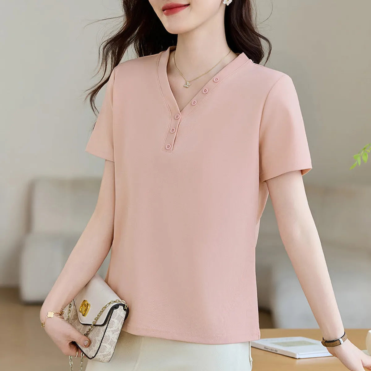 Korean Style V-Neck Short Sleeve T-Shirt - Best Sellers - T-Shirt - 6