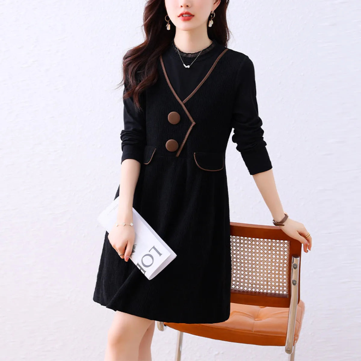 Plus Size Fake Two-Piece Spliced Black Midi Dress - All Dresses - Midi Dress - 2