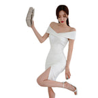 Korean One-Shoulder Backless Slim Midi Dress - All Dresses - Midi Dress - 5