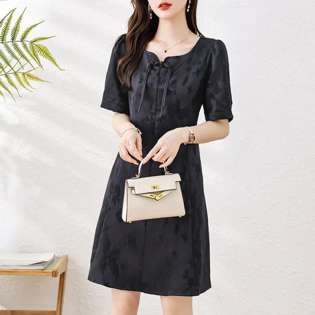 Retro Chinoiserie Bow A-Line Midi Dress - All Dresses - Midi Dress - 2