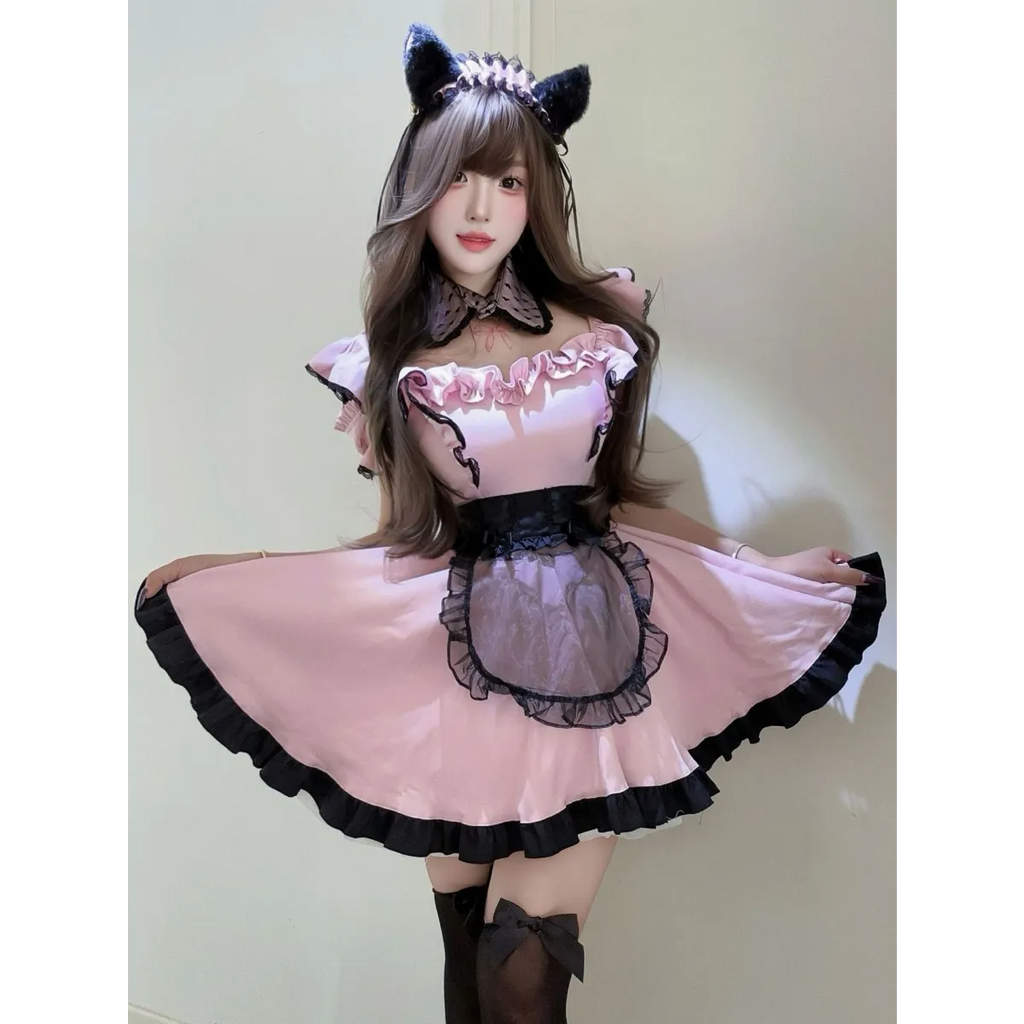 Pink Lace Maid Cosplay Dress Set - All Dresses - Cosplay Outfit - 3