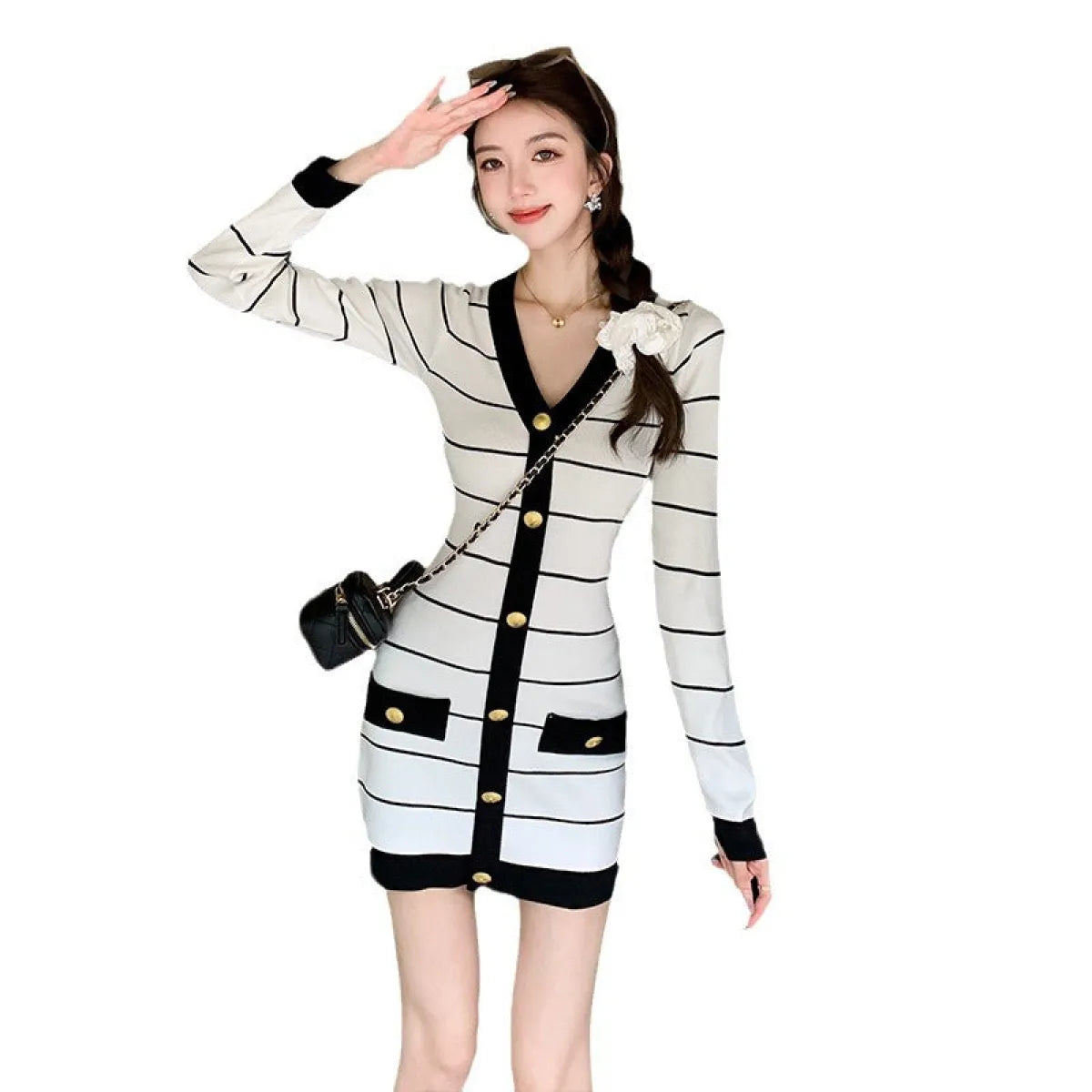 Tweed-Inspired Colorblock Knit Mini Dress - All Dresses - Mini Dress - 4
