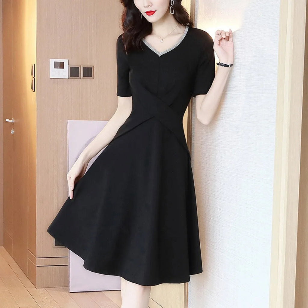 Elegant French V-Neck A-Line Mini Dress - All Dresses - Mini Dress - 3