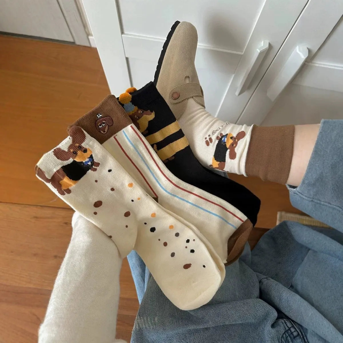 Dachshund Dog Socks with Stripes & Dots - Accessories - Socks - 1