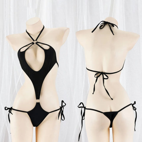 Black Cutout Halter One-Piece Lingerie - Best Sellers - Lingerie Bodysuit - 1