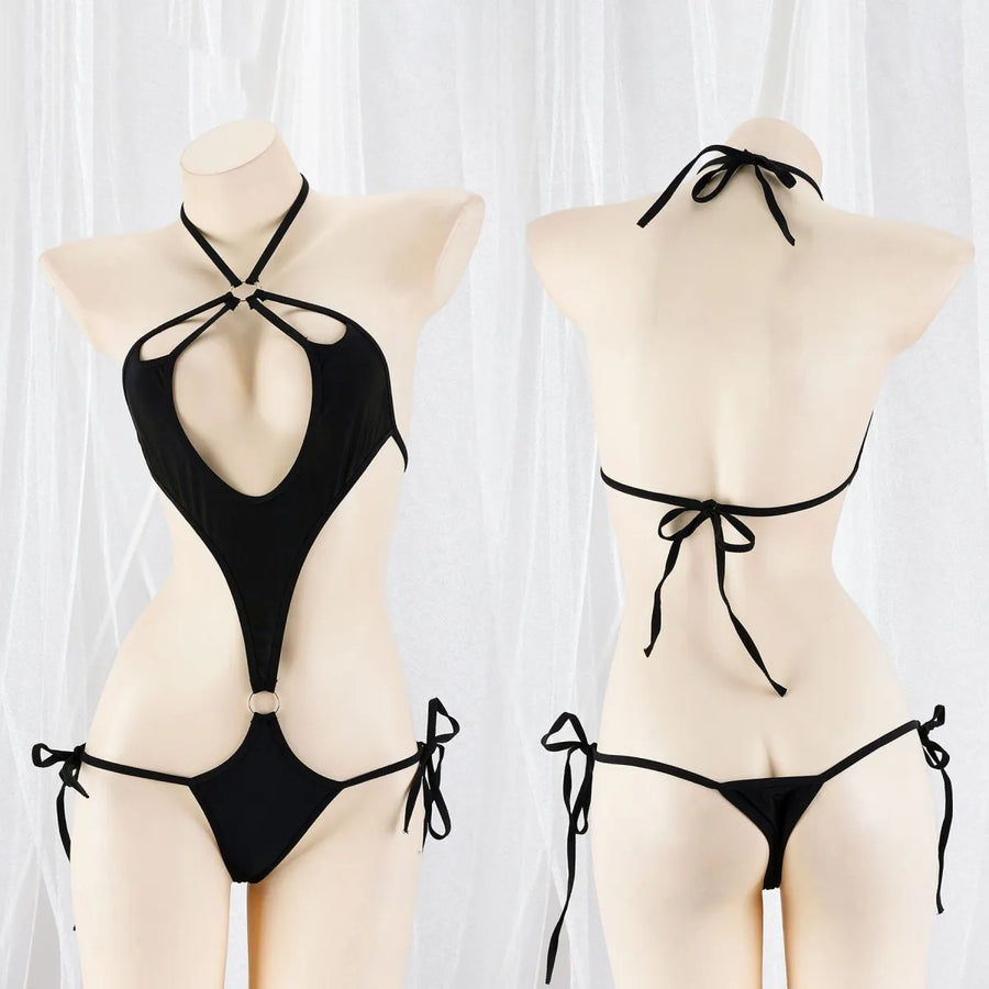Black Cutout Halter One-Piece Lingerie - Best Sellers - Lingerie Bodysuit - 1
