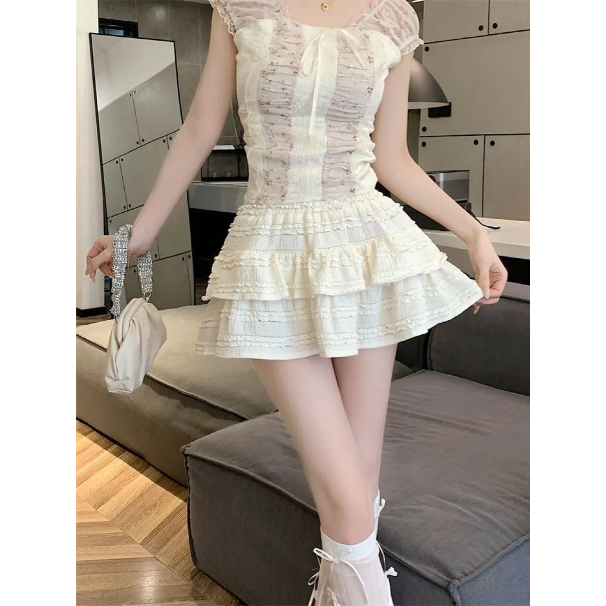 Sweet Ballet Lace Puffy Mini Skirt - Bottoms - Skirt - 2