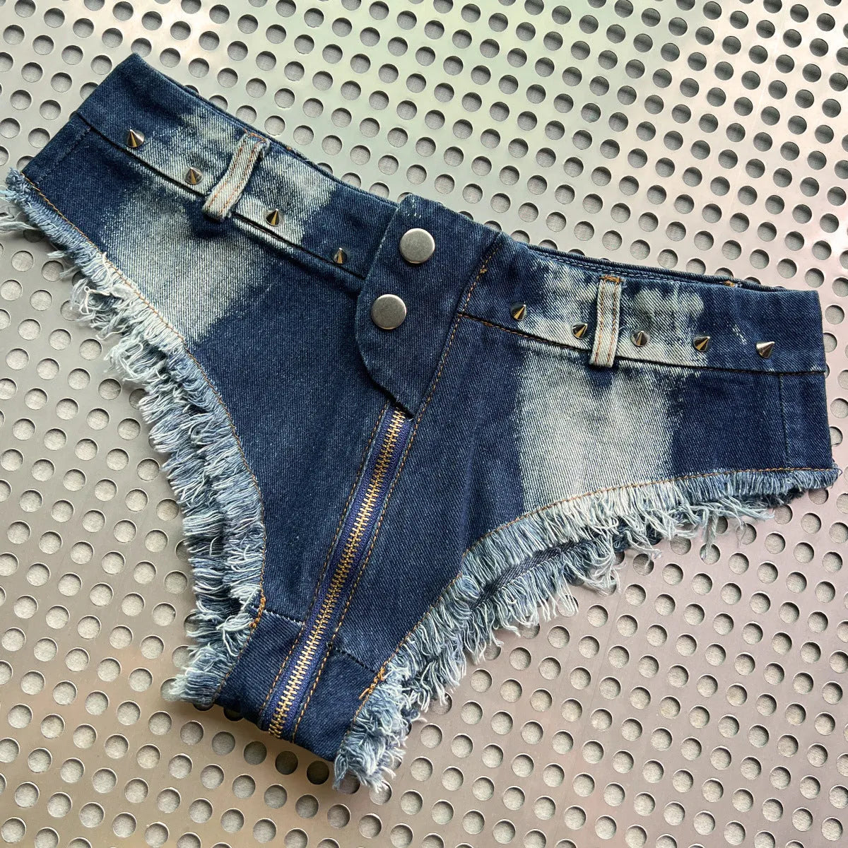 Ultra-Low Waist Open Crotch Denim Hot Shorts - Shorts - Shorts - 1
