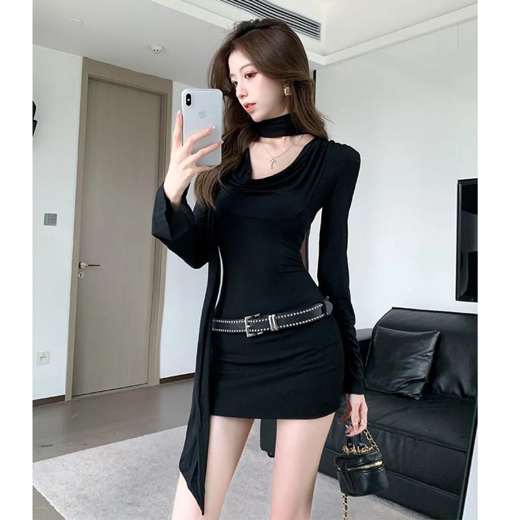 French V-Neck Ribbon Black Bodycon Mini Dress - All Dresses - Mini Dress - 2