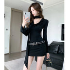 French V-Neck Ribbon Black Bodycon Mini Dress - All Dresses - Mini Dress - 2