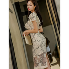 Elegant Lace Ruffle Sleeve Bodycon Midi Dress - All Dresses - Dress - 4