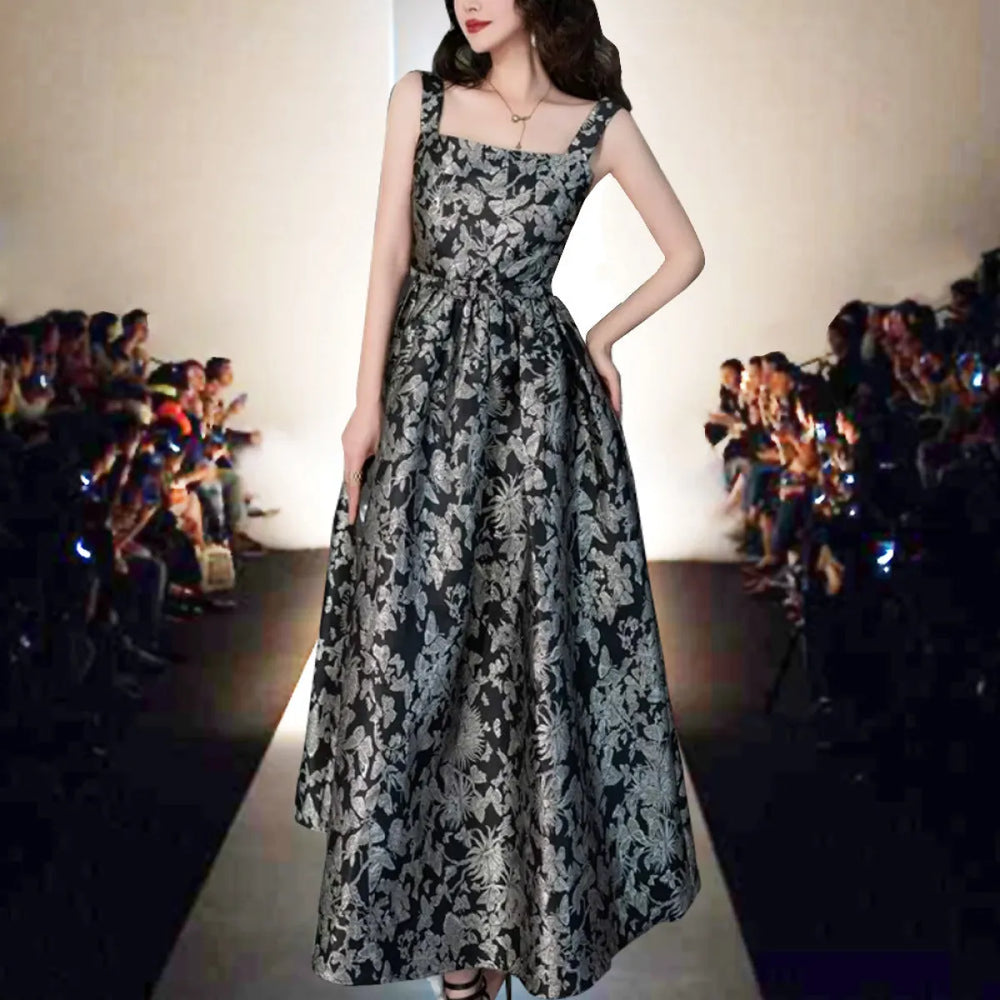 Jacquard Halter Swing Maxi Dress - All Dresses - Maxi Dress - 1
