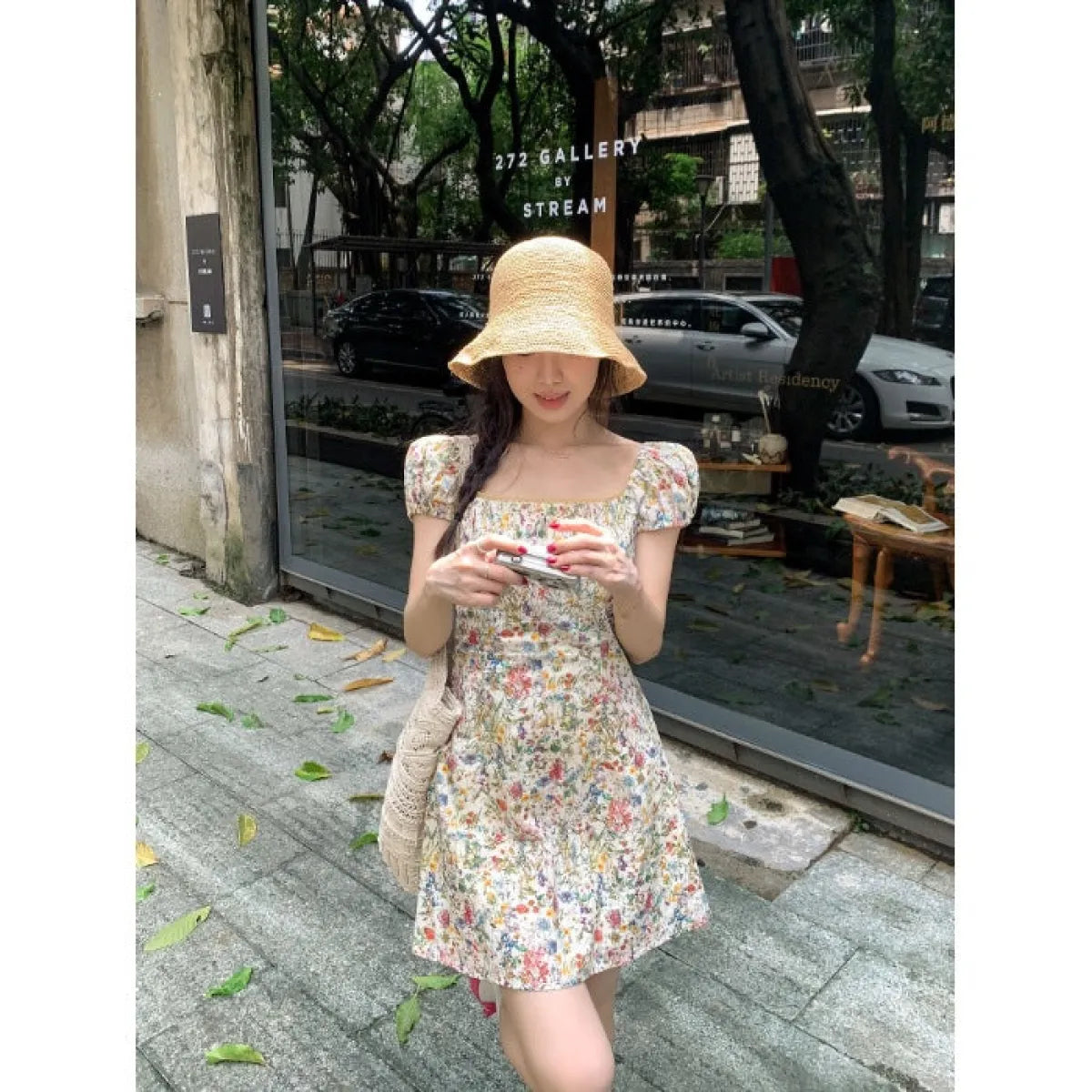 Floral Puff-Sleeve Square-Neck Mini Dress - All Dresses - Dress - 6
