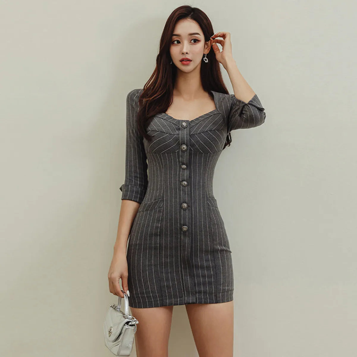 K-Style Square Neck Striped Slim Jumpsuit - Women’s Clothing & Accessories - Sets / Co-ords - 2