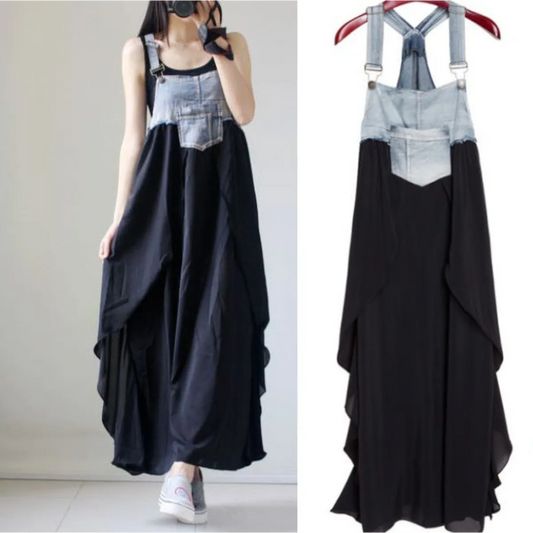 Korean Style Plus Size Denim Chiffon Strap Maxi Dress - All Dresses - Maxi Dress - 2