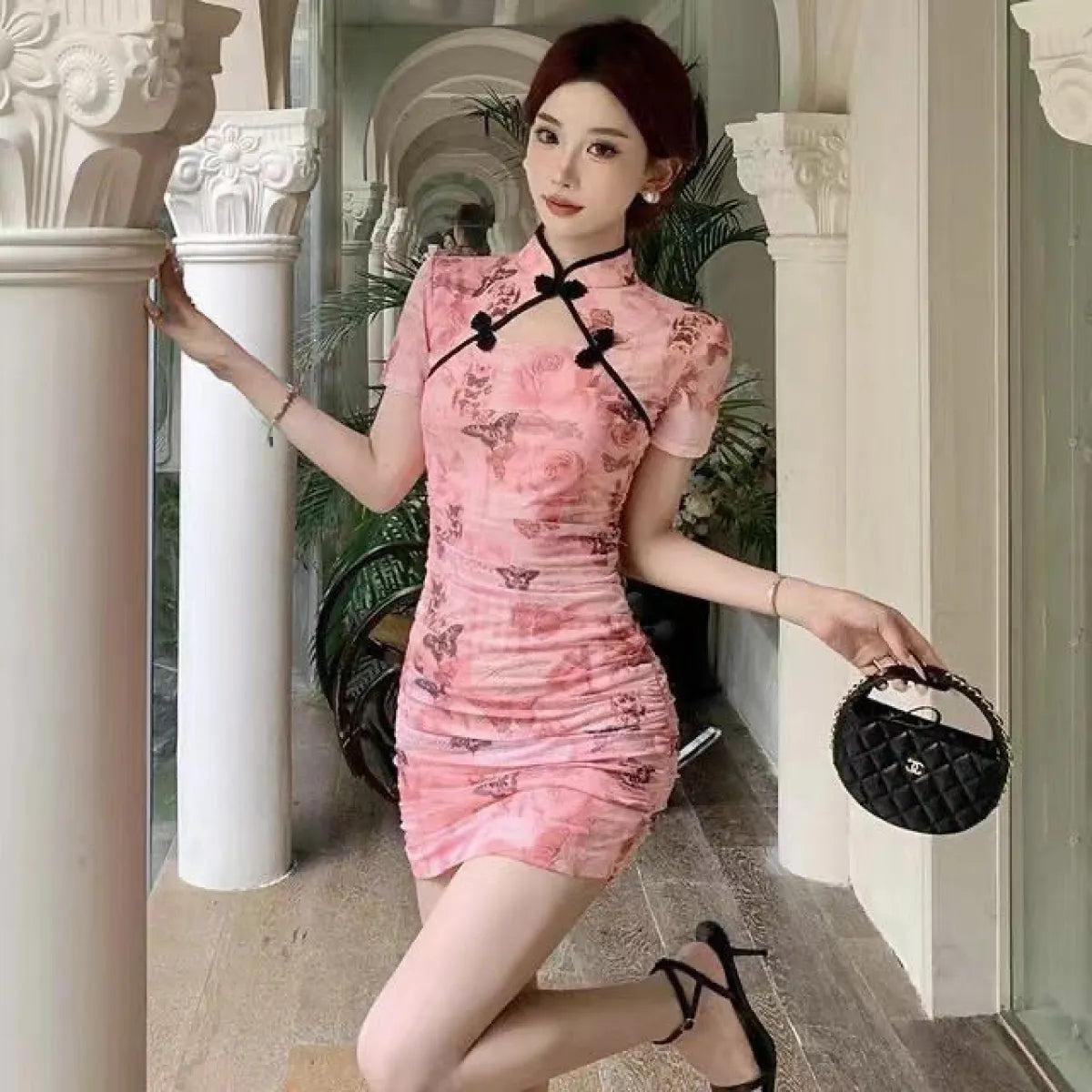 Hollow-Out Cheongsam Mini Dress - All Dresses - Mini Dress - 3