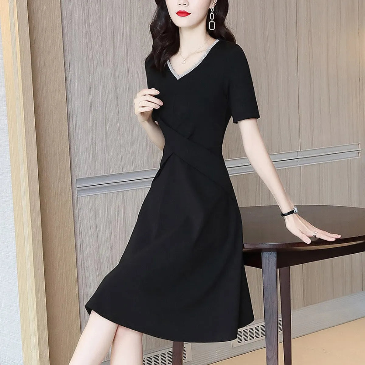 Elegant French V-Neck A-Line Mini Dress - All Dresses - Mini Dress - 4
