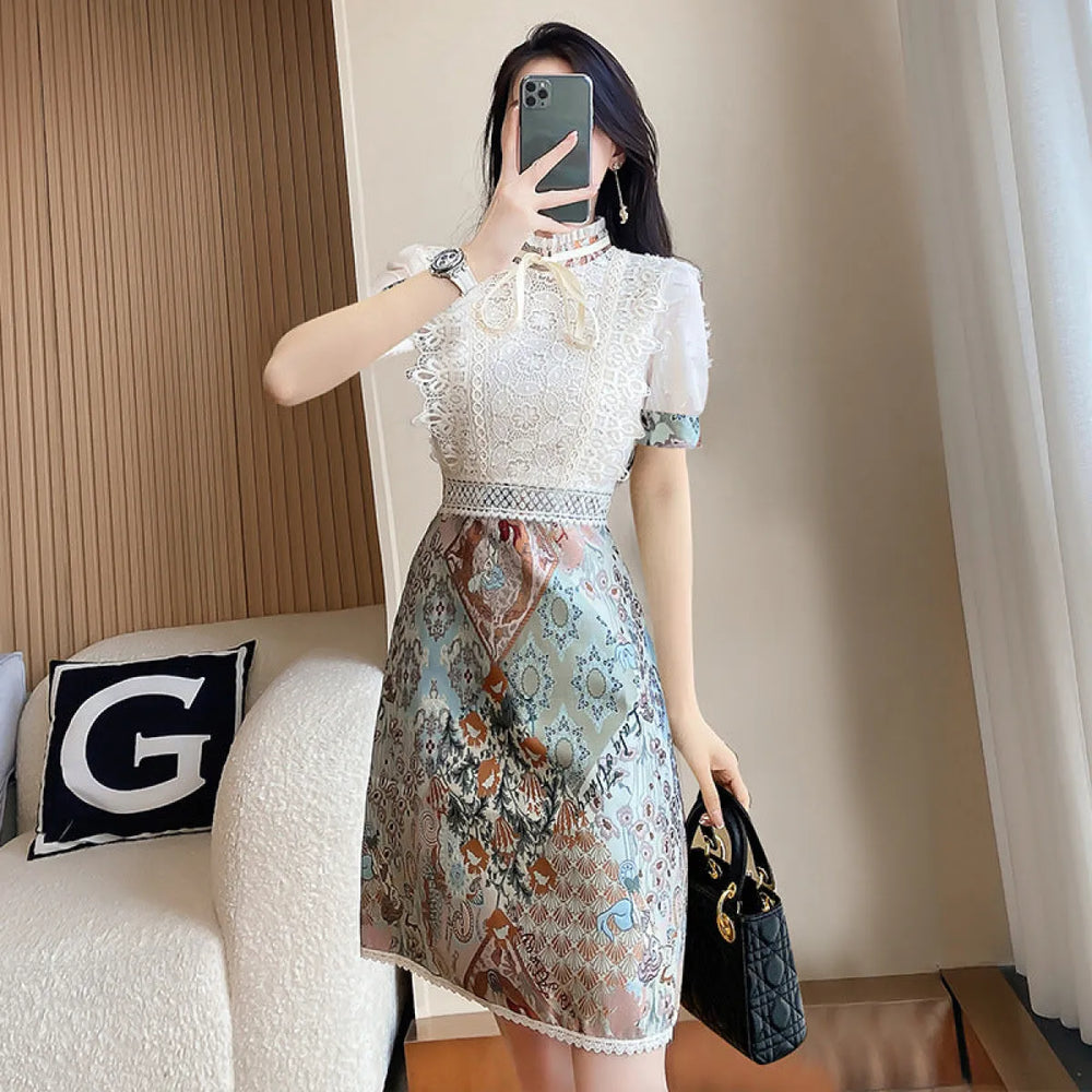 French Lace Embroidered A-Line Midi Dress - All Dresses - Midi Dress - 1