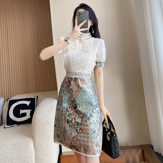 French Lace Embroidered A-Line Midi Dress - All Dresses - Midi Dress - 1