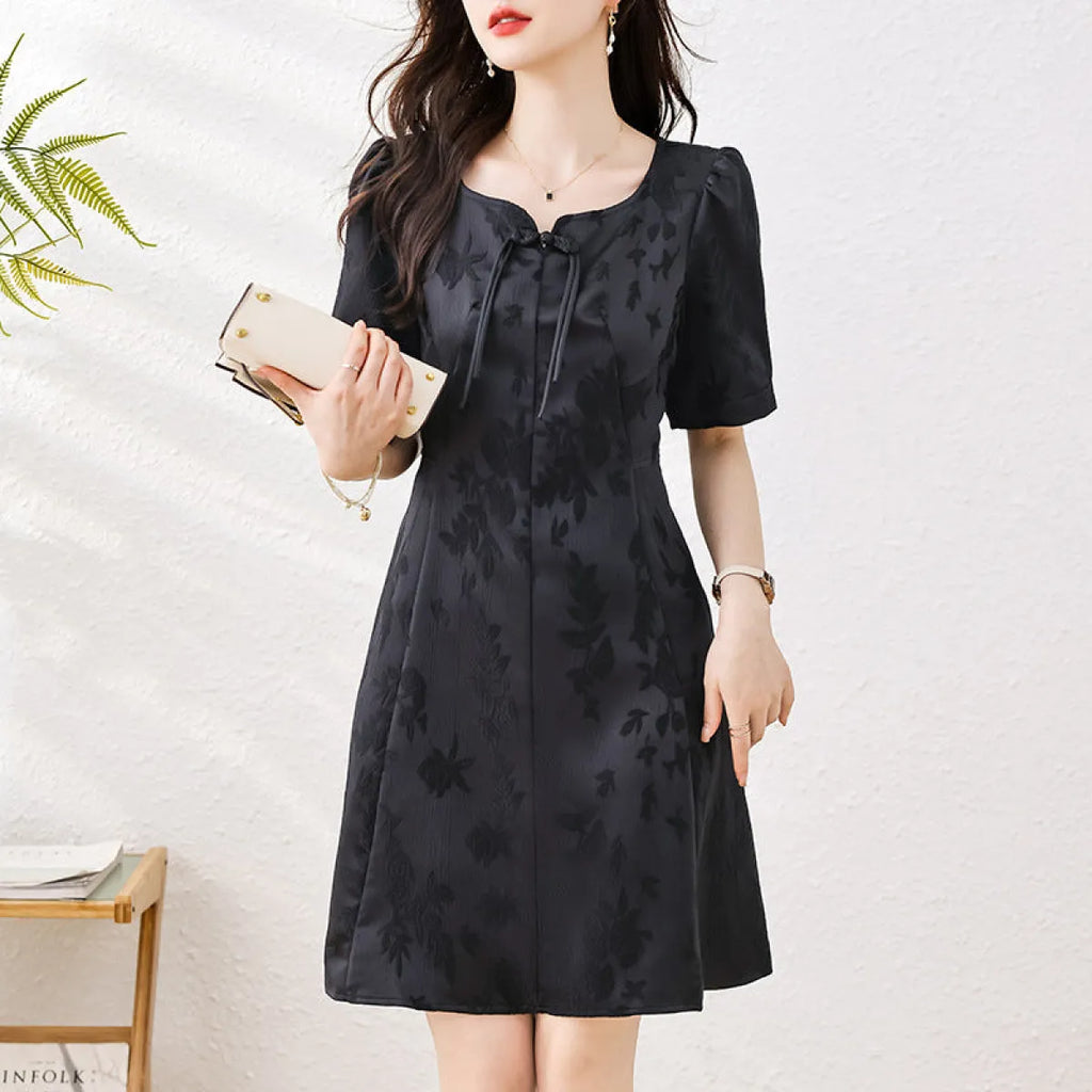 Retro Chinoiserie Bow A-Line Midi Dress - All Dresses - Midi Dress - 6