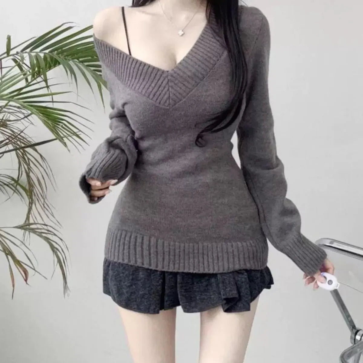 Korean Slim Fit V-Neck Knit Sweater - Dresses - Sweater / Pullover - 3