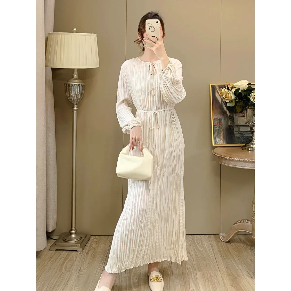 French Style A-Line Lantern Sleeve Maxi Dress - All Dresses - Maxi Dress - 1