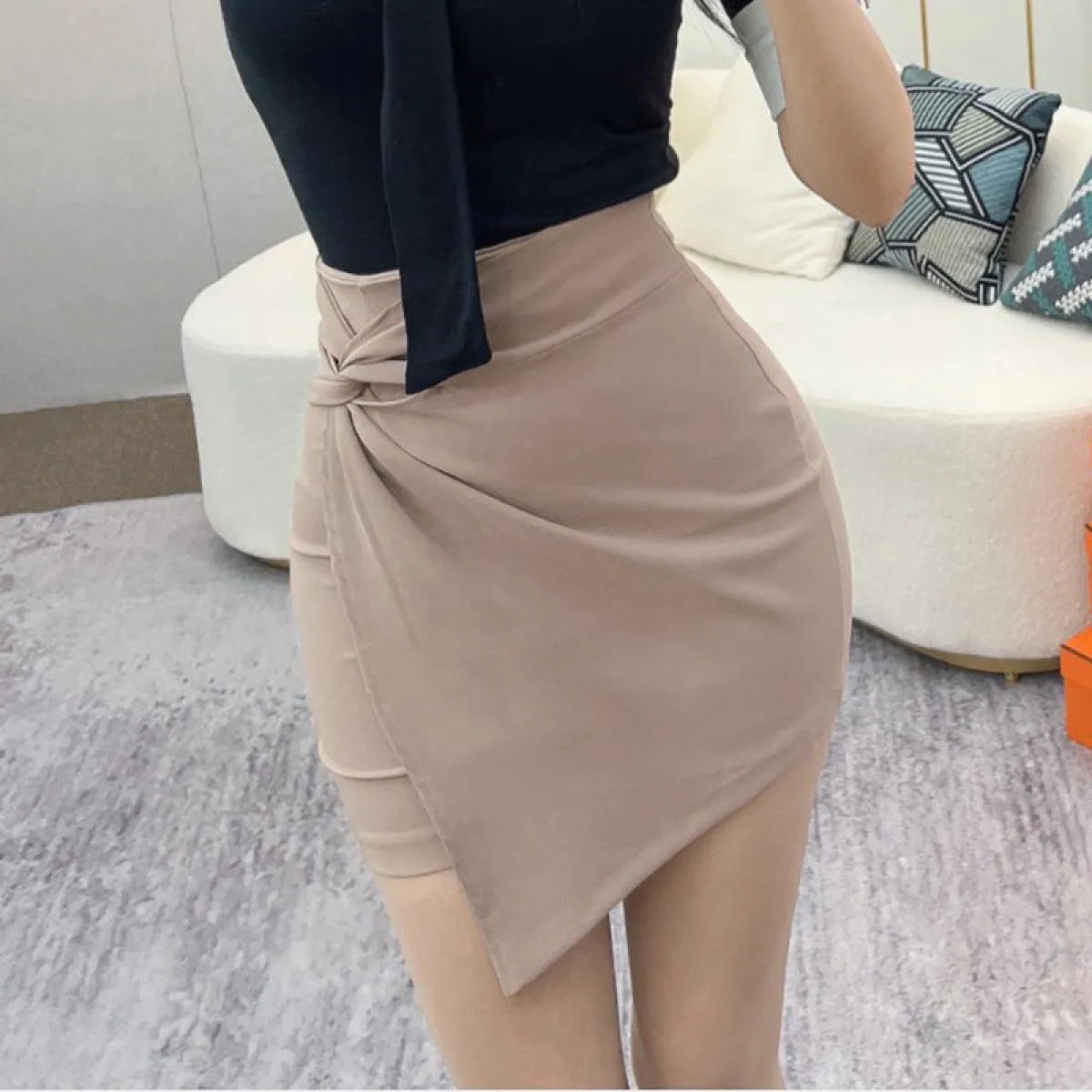 High Waist Asymmetric Mini Skirt - Bottoms - Mini Skirt - 1