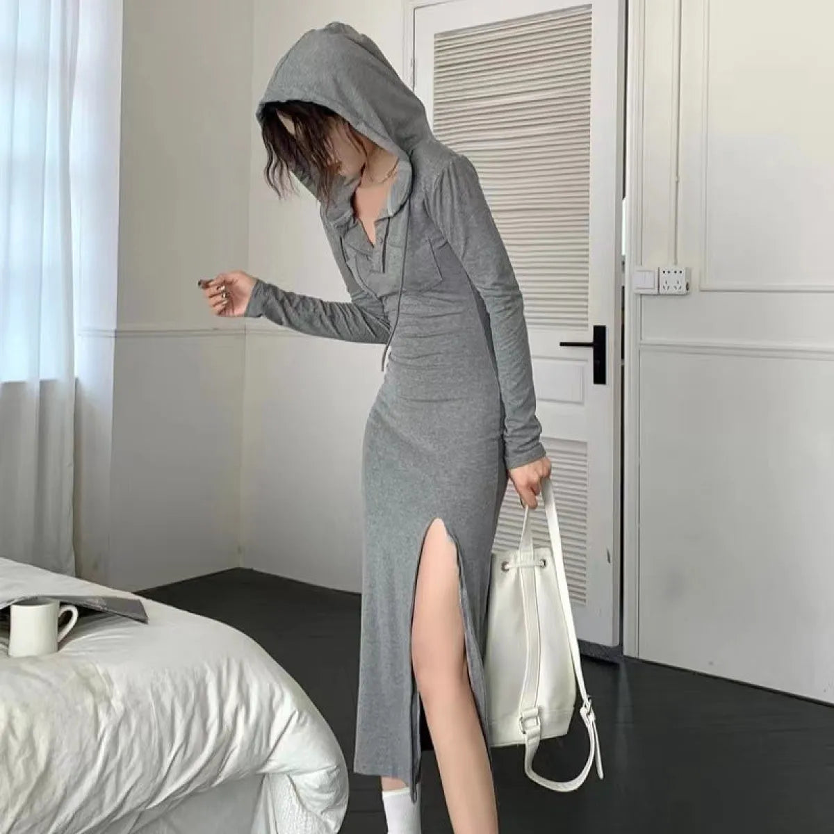 Spice Girls Inspired Hooded Midi Sweatshirt Dress - All Dresses - Midi Dress - 3