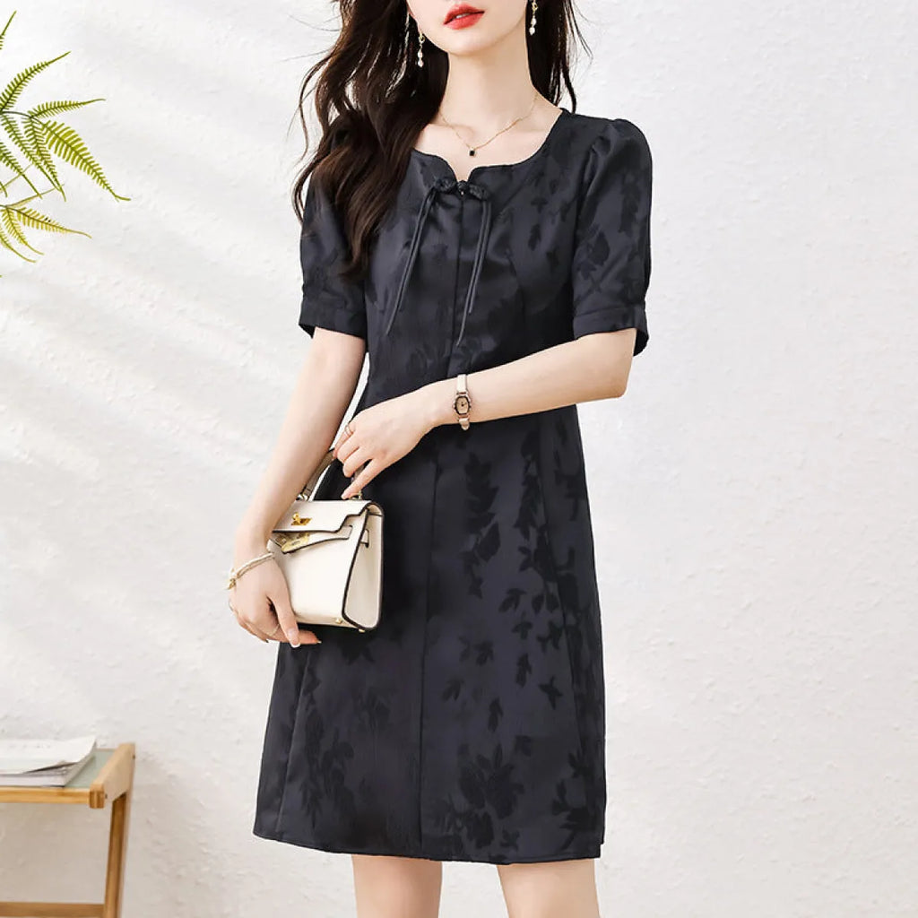Retro Chinoiserie Bow A-Line Midi Dress - All Dresses - Midi Dress - 3