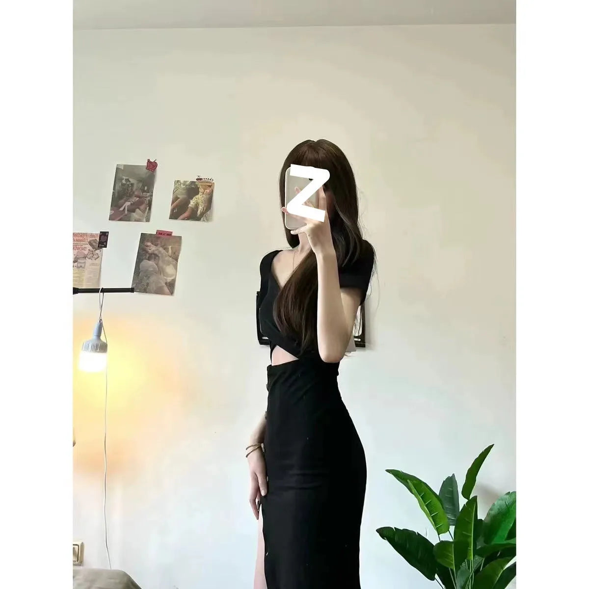 Black V-Neck High Waist Slit Midi Dress - All Dresses - Midi Dress - 4