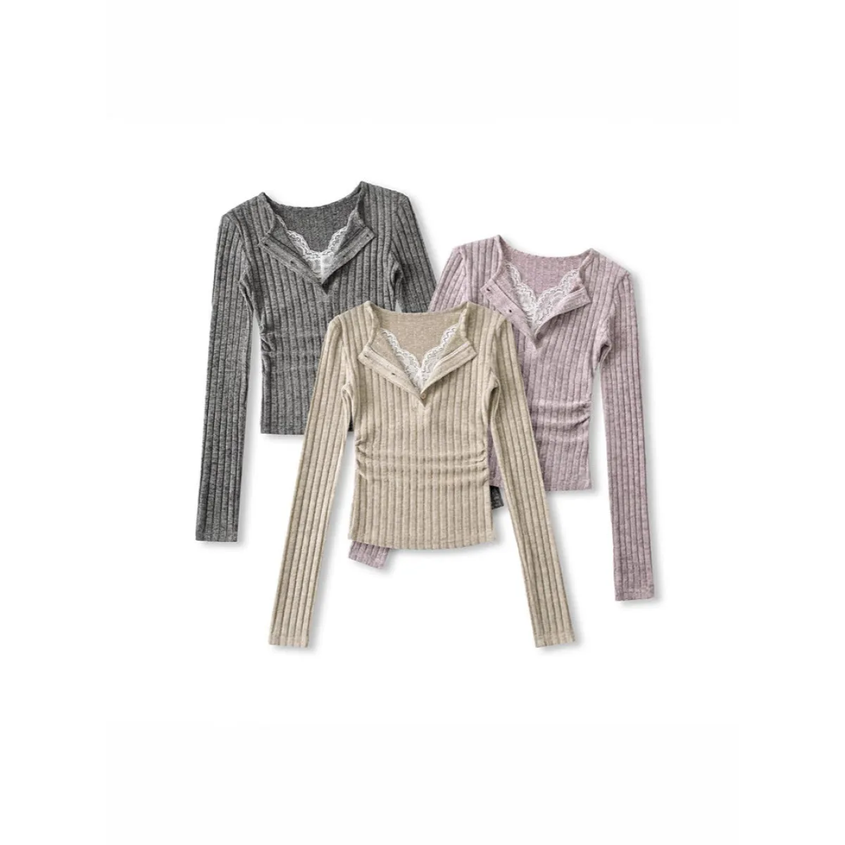 Sweet & Spicy Lace V-Neck Faux Two-Piece Sweater - Sweaters - Sweater / Pullover - 4