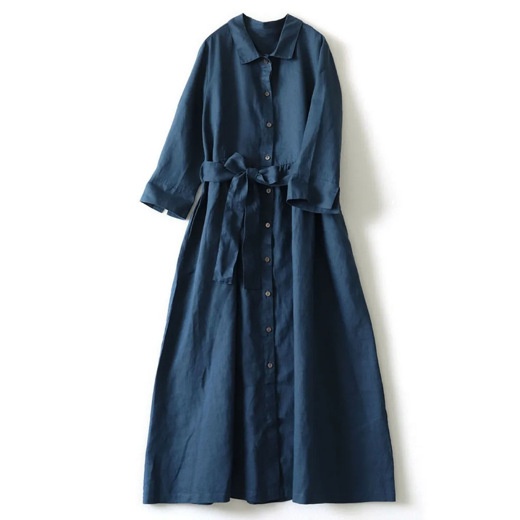 Artistic Cotton Linen Shirt Dress - All Dresses - Midi Dress - 5