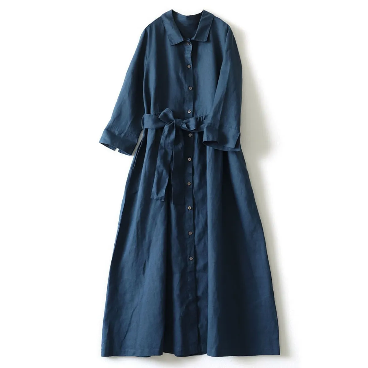Artistic Cotton Linen Shirt Dress - All Dresses - Midi Dress - 5