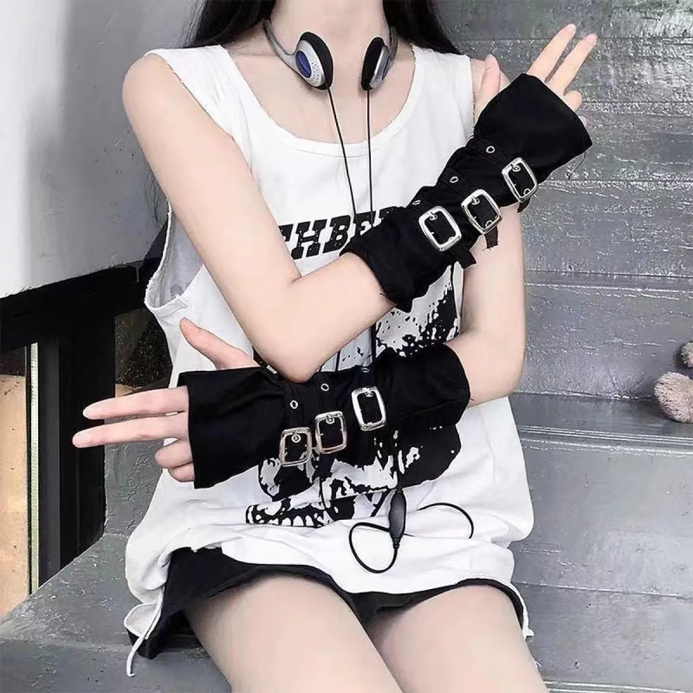 Buckle Arm Sleeve Gloves - Harajuku Style - Accessories - 1
