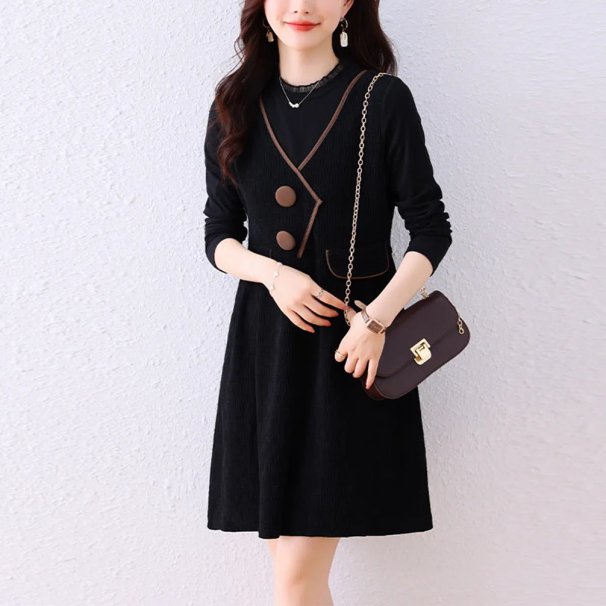 Plus Size Fake Two-Piece Spliced Black Midi Dress - All Dresses - Midi Dress - 4