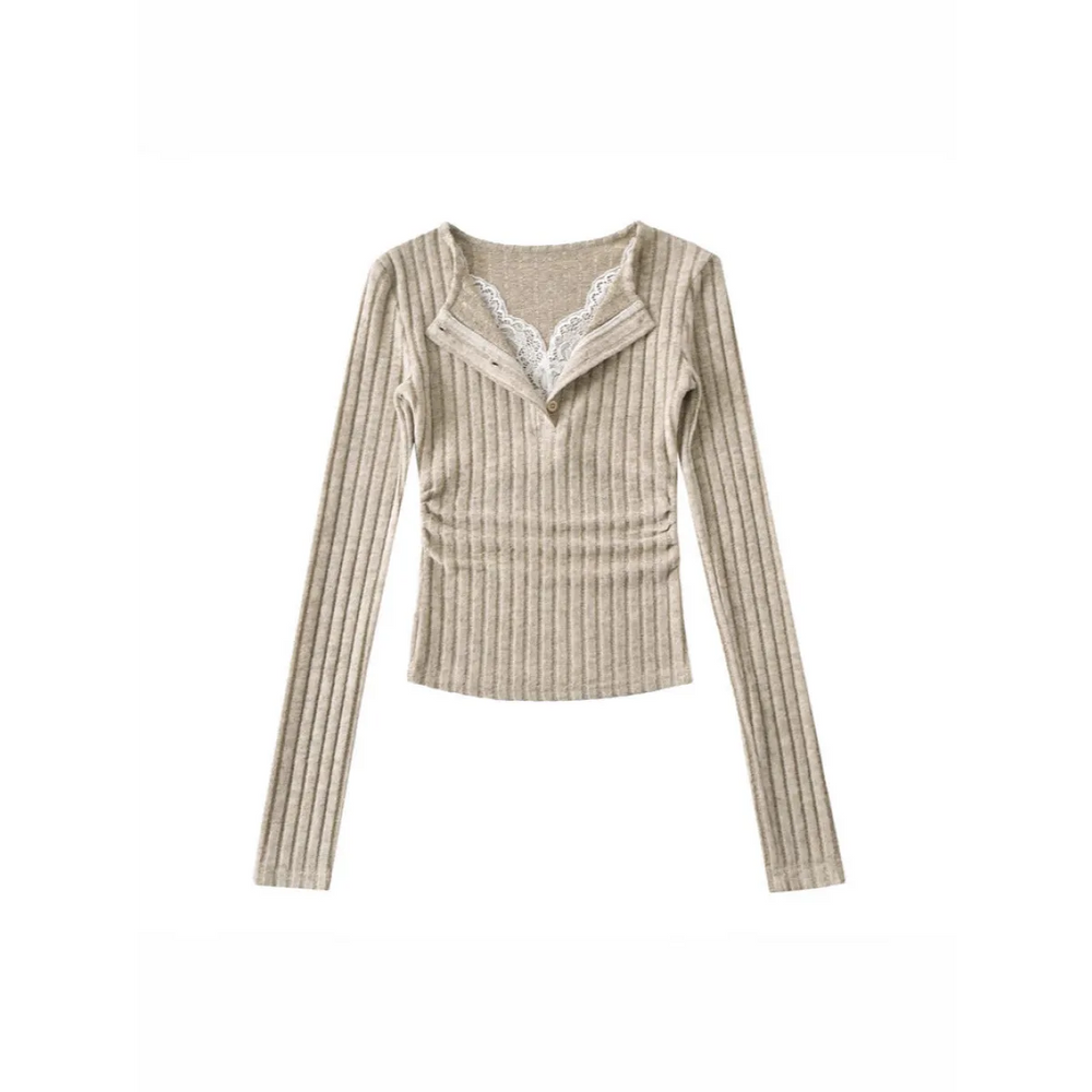 Sweet & Spicy Lace V-Neck Faux Two-Piece Sweater - Sweaters - Sweater / Pullover - 1