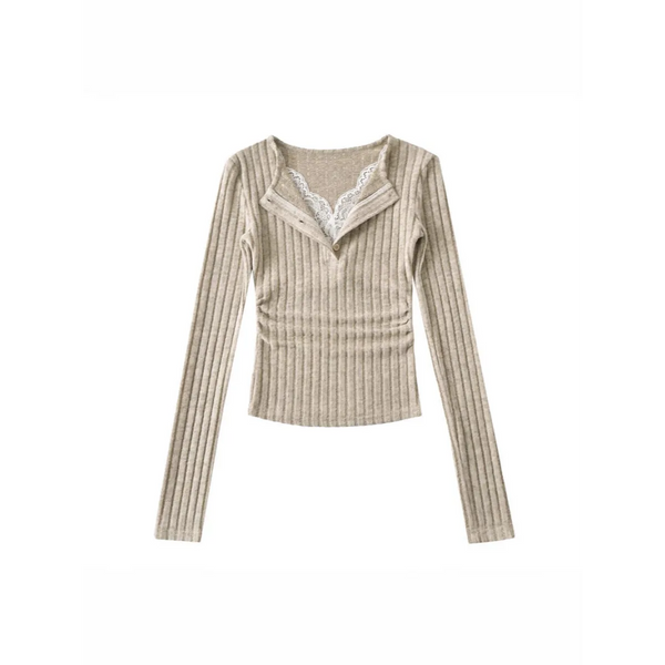 Sweet & Spicy Lace V-Neck Faux Two-Piece Sweater - Sweaters - Sweater / Pullover - 1