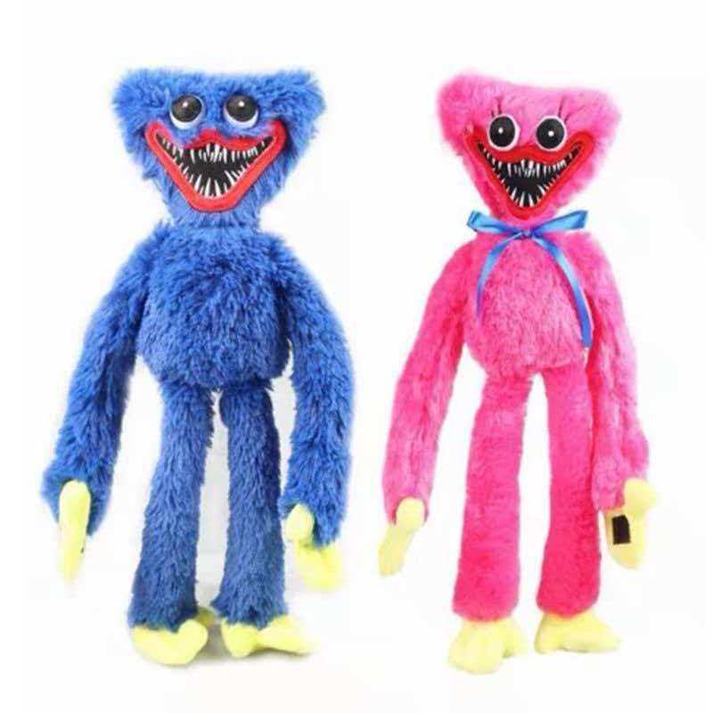 Blue and pink long-limbed sharp-toothed monster plush toys