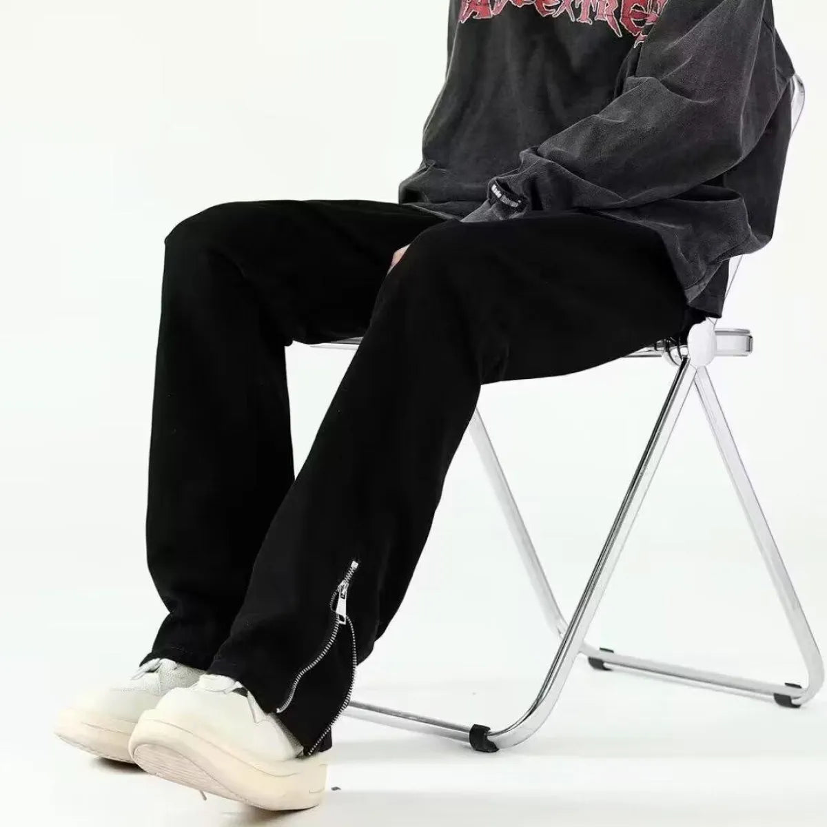 Black Ripped Straight-Leg Jeans - Bottoms - Jeans - 6