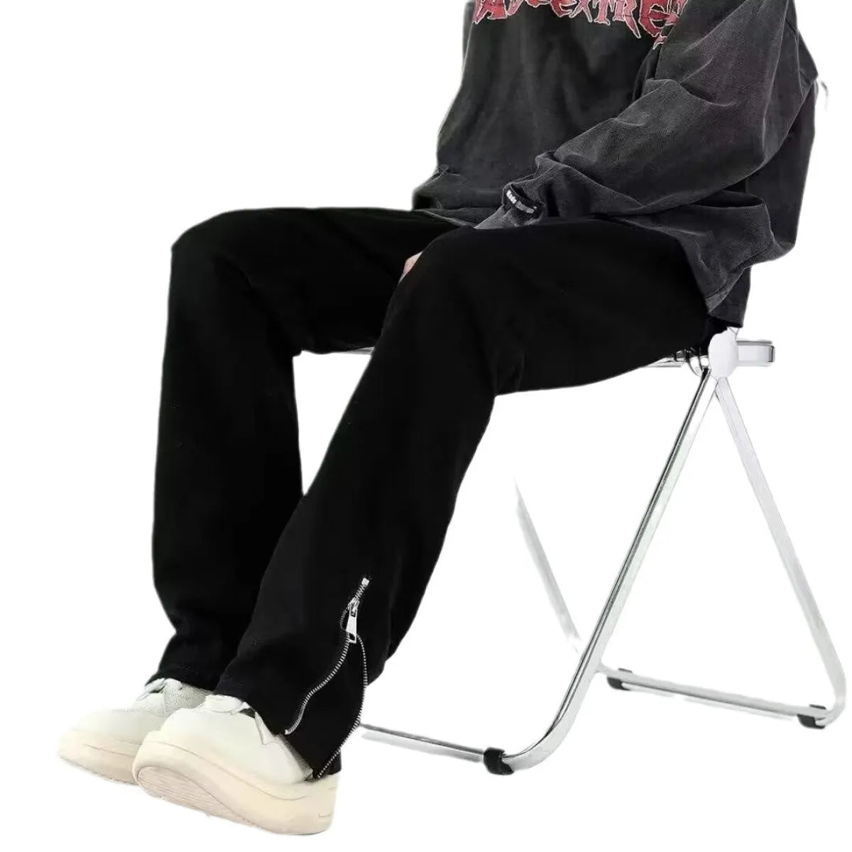 Black Ripped Straight-Leg Jeans - Bottoms - Jeans - 5