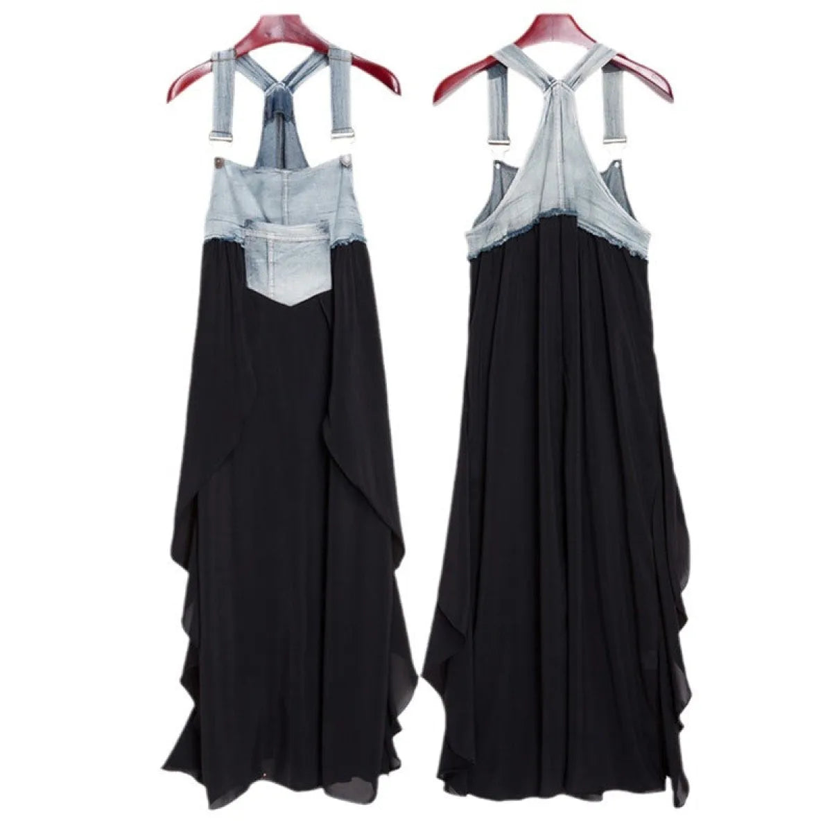 Korean Style Plus Size Denim Chiffon Strap Maxi Dress - All Dresses - Maxi Dress - 5