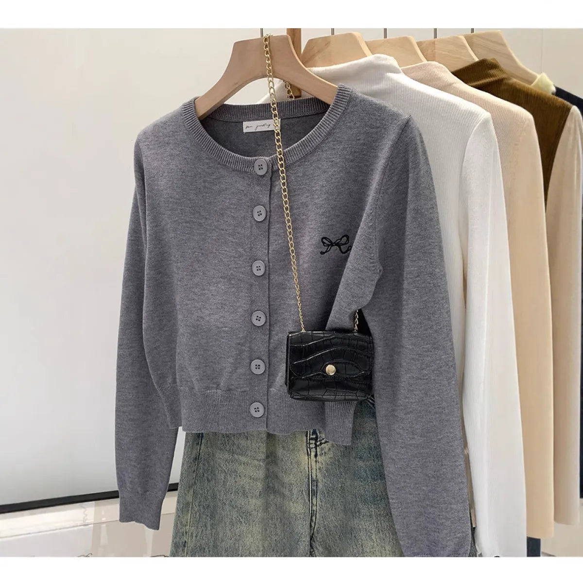Korean Embroidered Short Knit Cardigan - Women’s Clothing & Accessories - Cardigan - 5