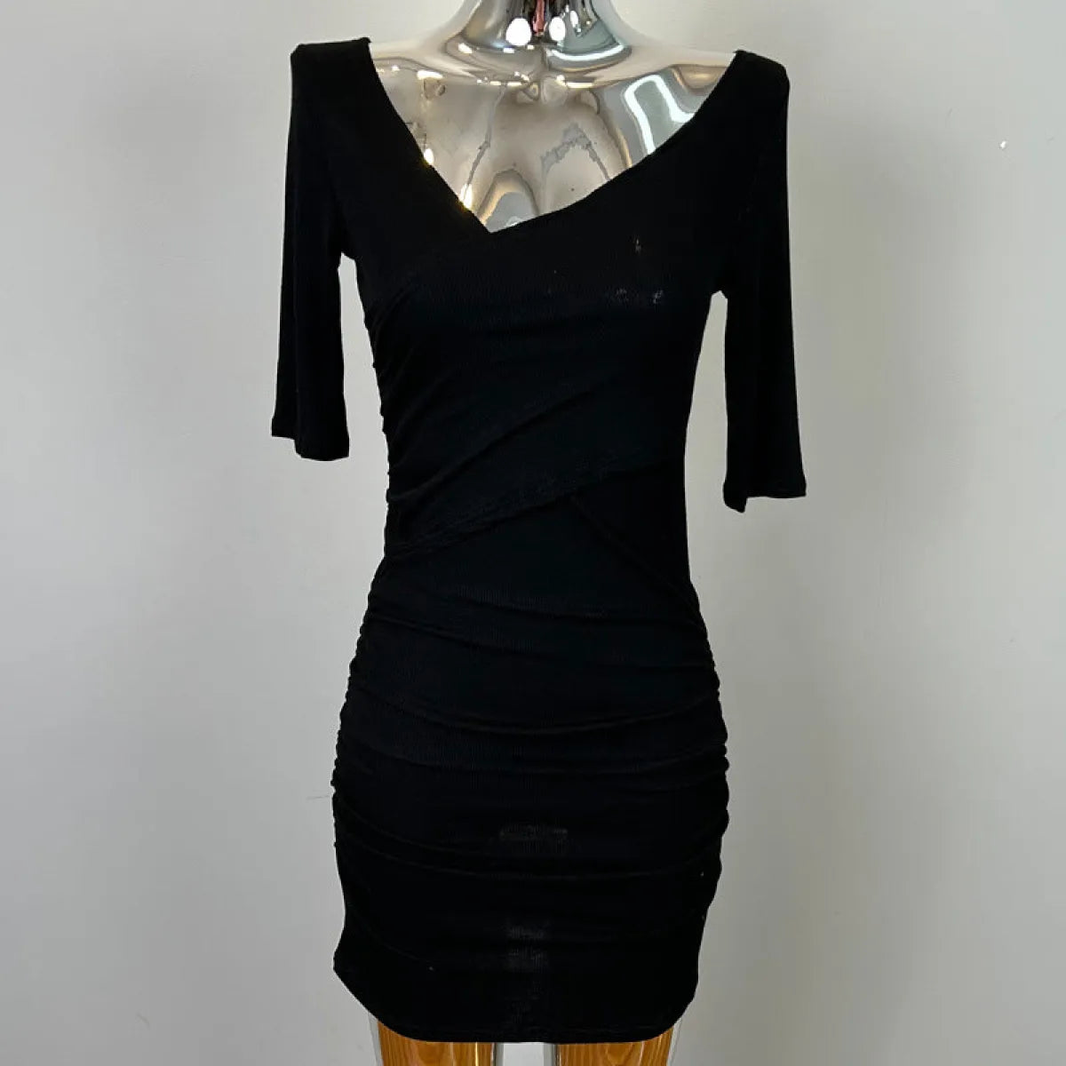 Korean V-Neck Pleated Hip Mini Dress - All Dresses - Mini Dress - 7