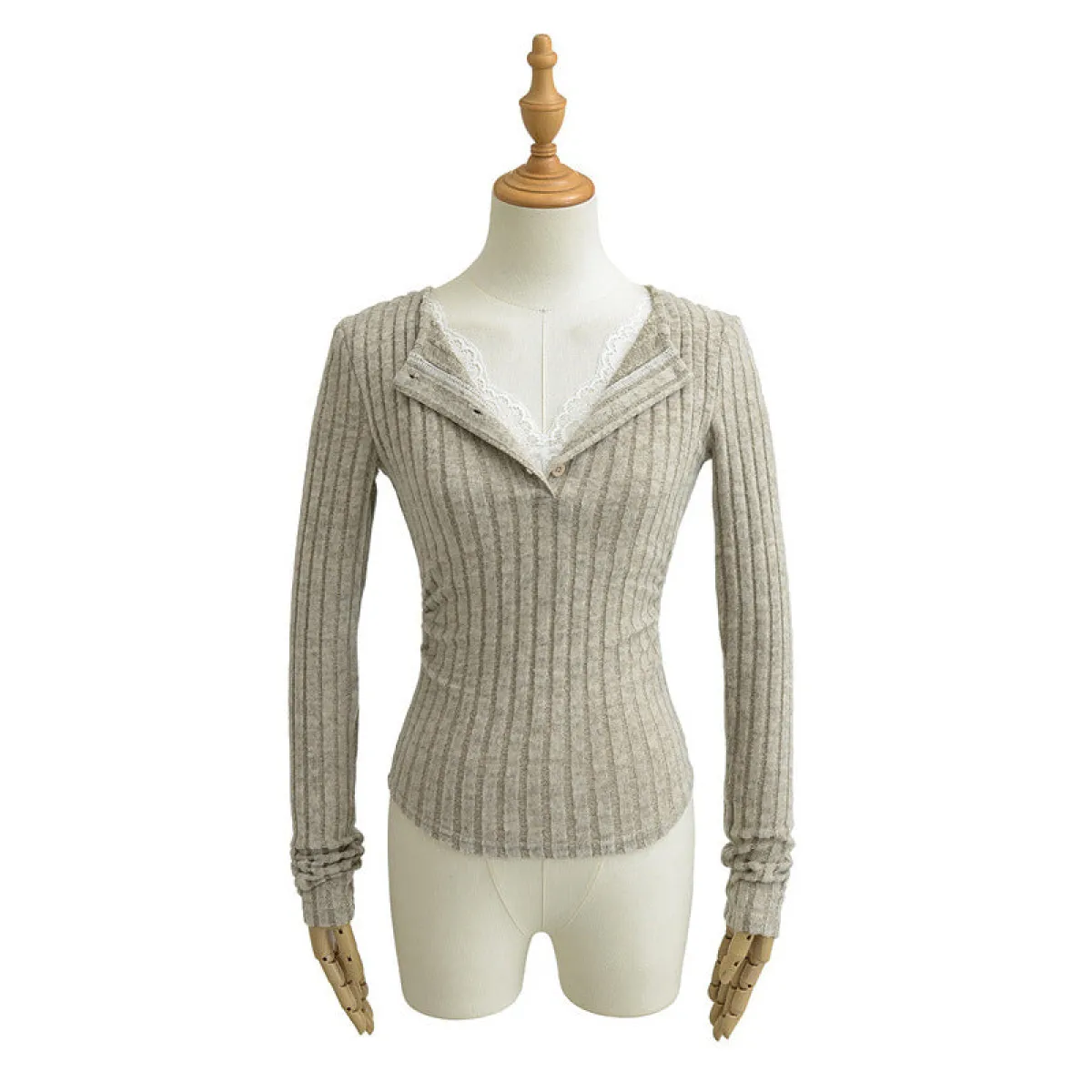 Sweet & Spicy Lace V-Neck Faux Two-Piece Sweater - Sweaters - Sweater / Pullover - 5