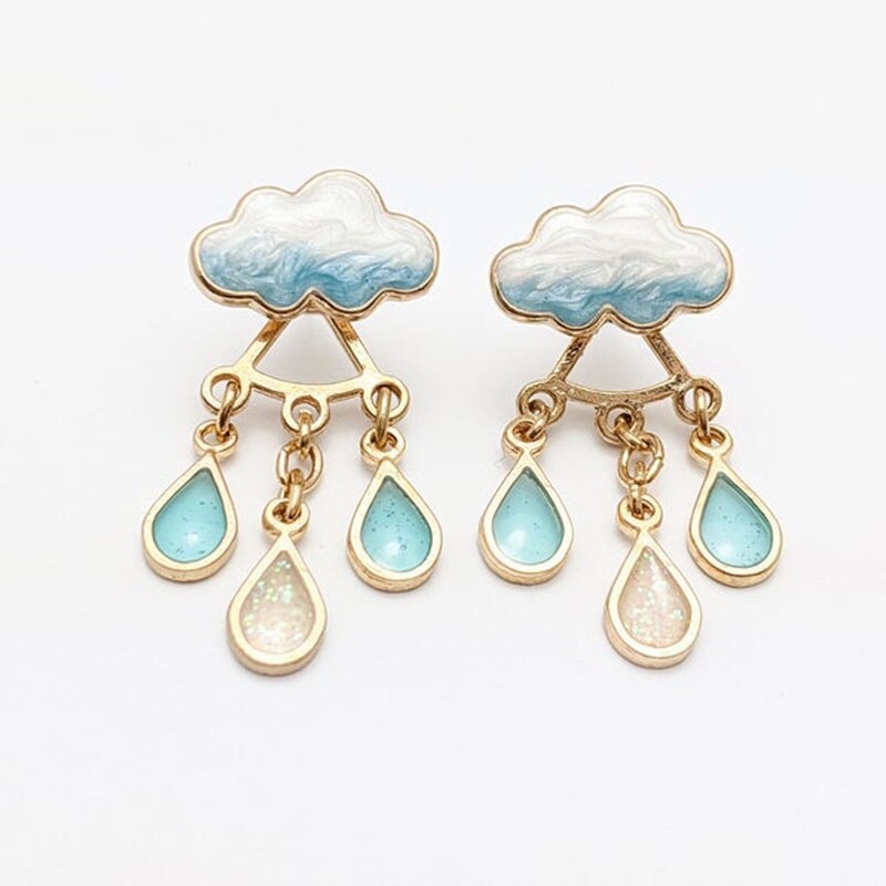 Cute Cloud Rain Drop Earrings - Kawaii Stop - 2022, Charming, Cloud Blue, Cute, Dangle Earrings, Earrings, Jewelry, Original, Rain Drop, Sweet, White Glaze, Women, Women's Jewelry